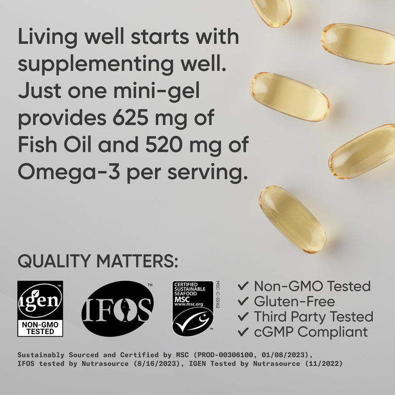 [Australia] - Sports Research Fish Oil Mini-Softgels - Easy to Swallow Omega-3 Fatty Acids from Wild Caught Alaska Pollock Supporting Brain & Heart Health - 625mg, 120 Capsules 120 Count (Pack of 1) 