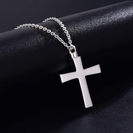 [Australia] - zeqingjw Cross Urn Necklaces Cremation Jewelry for Ashes Pendants Stainless Steel Memorial Keepsake Ash Jewelry Silver 
