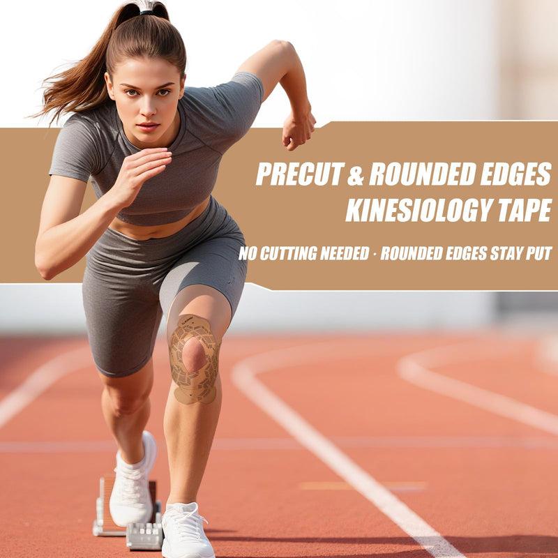 [Australia] - Kinesiology Tape, 40 Count Precut Strips 2 Rolls, Original Cotton Elastic Athletic Tape for Muscle Strain Relief & Joint Support, Waterproof & Breathable Sports Tape for Support and Recovery Beige 