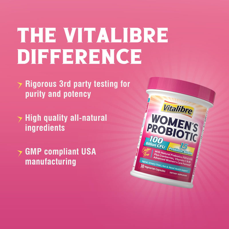 Iron Supplement for Women & Men, with Vitamins C, B6, B12 & Folate+Vitalibre Women's Probiotics 100 Billion CFU, 15 Strains, w/Prebiotic, Cranberry, Vitamin B6 & VC,