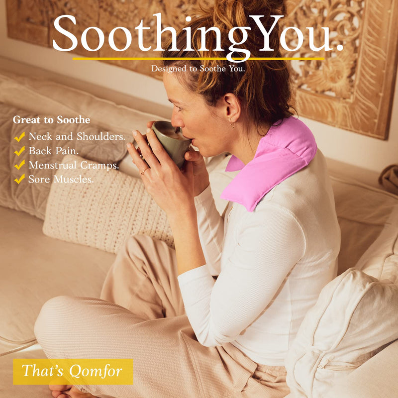 [Australia] - Grain pillow - Microwave heat pillow made of cotton 46 x 12 cm - Soft spelled pillow for pain relief back, neck and shoulder - Wheat and lavender filled - Great gift - Pink 