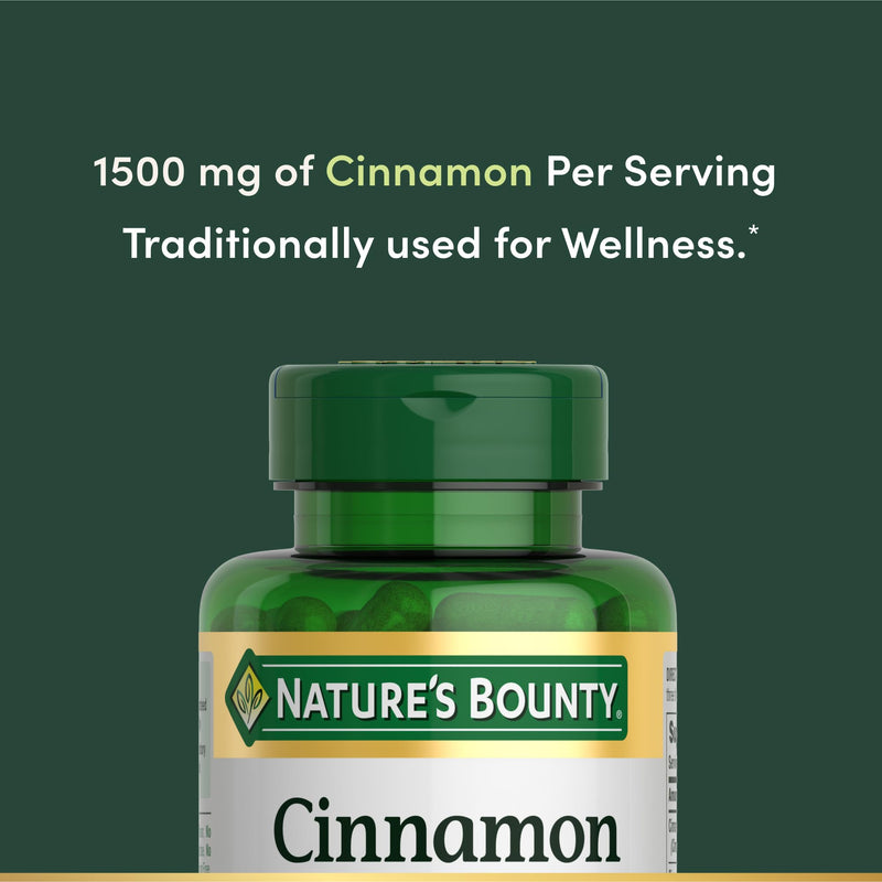 [Australia] - Nature's Bounty Cinnamon Capsules, Herbal Supplement, Supports Sugar Metabolism, 1500mg, 100 Capsules 100 Count (Pack of 1) 