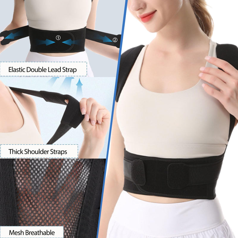 [Australia] - Back Brace Support for Women and Men, Adjustable Posture Corrector Lightweight Lumbar Support Shoulder Straightener for Neck Shoulder Upper (XL-Black) XL-Black 