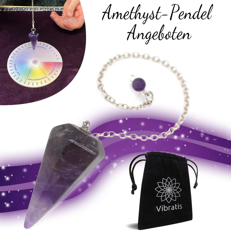 [Australia] - Vibratis fortune telling pendulum made of amethyst + flower of life made of wood for charging stones and pendulums & Bovis scale - 11.5 cm | 100% made in France 