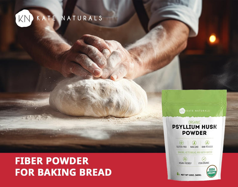 [Australia] - Kate Naturals Psyllium Husk Powder for Baking, Fiber & Digestion. Psyllium Seed Powder for Dogs & Cats (12oz, Organic, Gluten Free, Pet Safe) 