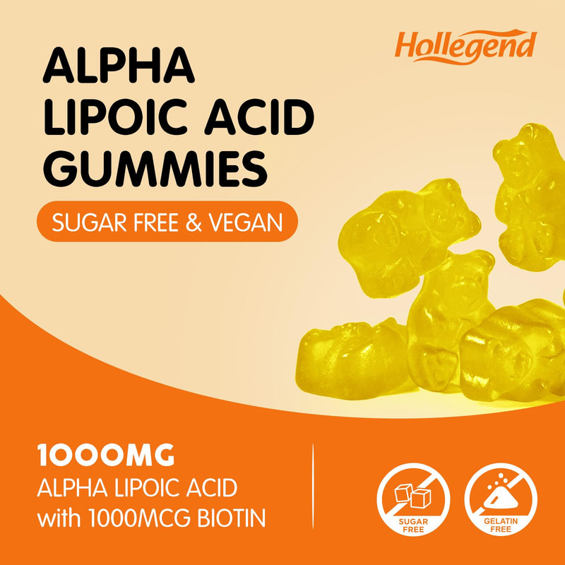 [Australia] - Alpha Lipoic Acid Gummies 1000Mg with Biotin, High Absorption Chewable ALA Supplement for Antioxidant, Brain Health and Nerve Support, Pineapple Flavor, Sugar Free, 60 Chews 60 Count (Pack of 1) 