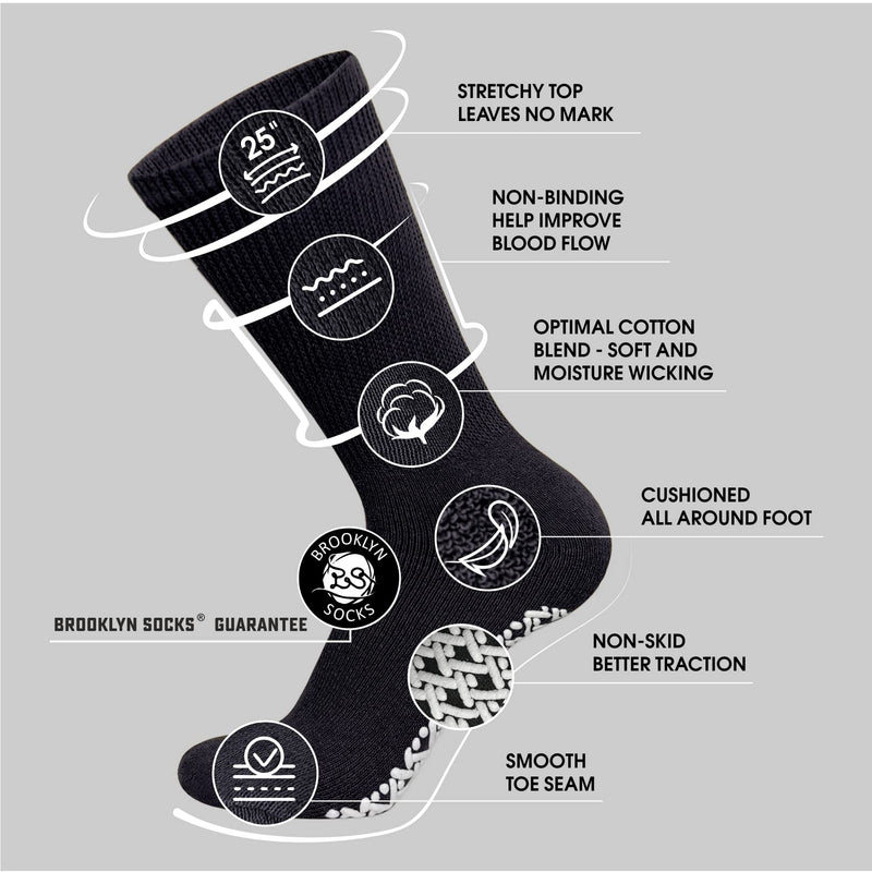 [Australia] - Non-Skid Cotton Diabetic Neuropathy Crew Socks, Non-Binding Traction Control Multipack 13-15 Black - 3 Pairs 