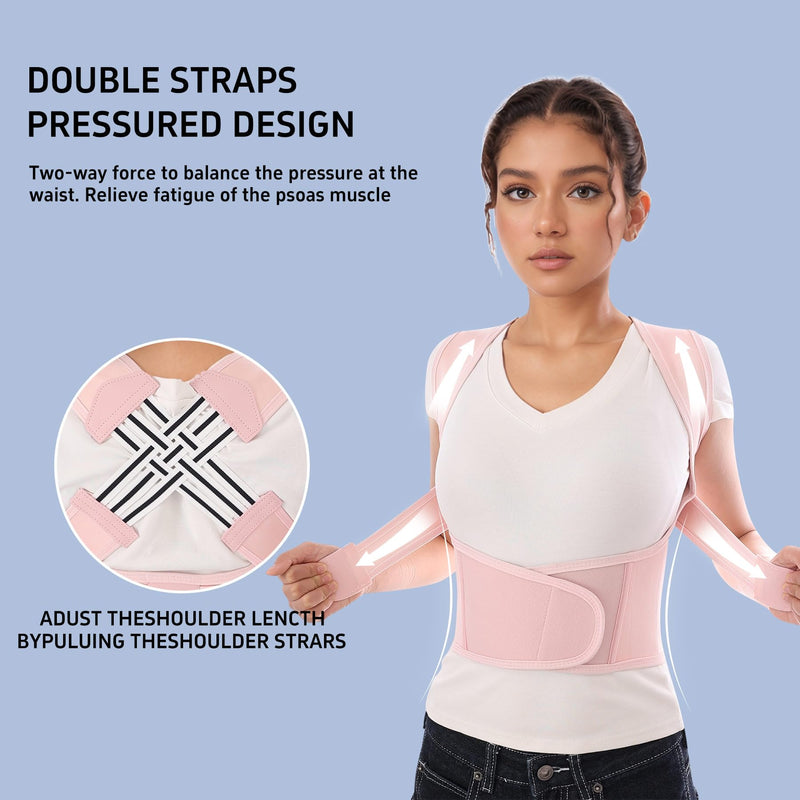Posture Corrector for Women and Men Back Brace Upgraded Upper Comfy Correction Pain Relief Scoliosis Lumbar Spine Shoulder Straightener Hunchback Lightweight Adjustable Support Hump Pink Large Large (Waist 31.5"-35.5")