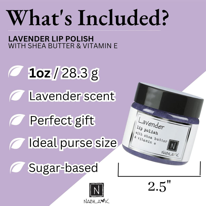 Lavender Lip Polish for Women & Men - Natural Sugar Exfoliator with Organic Lavender, Shea Butter & Vitamin E, Hydrating, Cruelty-Free, Made in USA - 1 oz