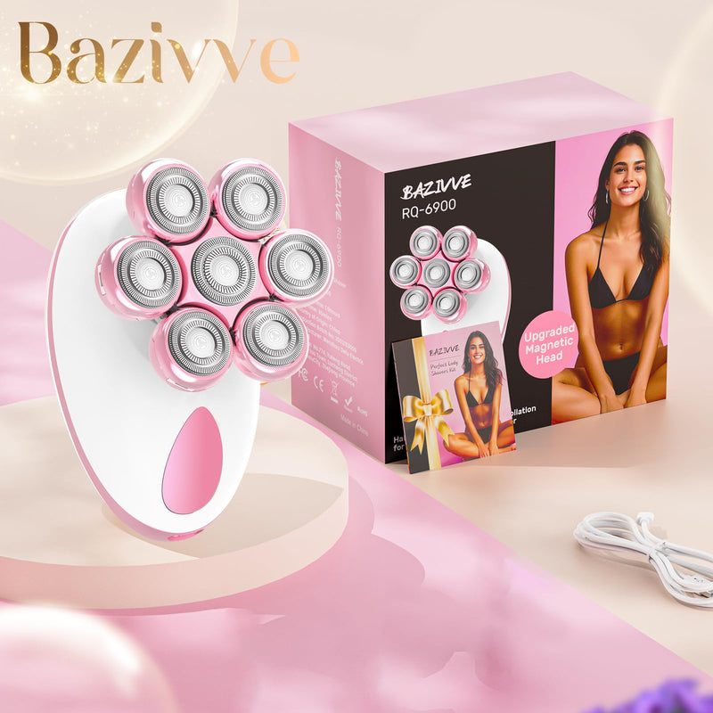 [Australia] - Electric Razors for Women, 7D Rotary Shaver for Legs Bikini Rechargeable, Wet/Dry Hair Removal Kit for Whole Body, Cordless Lady Trimmer Groomer, Wider Shaving Surface, Pink 6900 