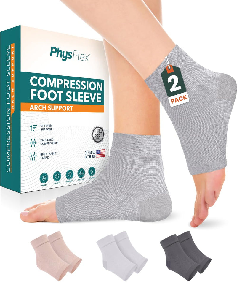Compression Socks 20-30mmHg for Plantar Fasciitis, Achilles Tendonitis Relief - Ankle Compression Sleeve for Heel Spurs, Foot Swelling & Fatigue - Arch Support Brace for Everyday Use (1 Pair) Gray Solid Large