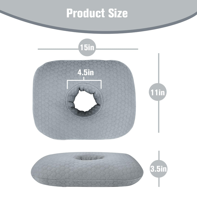[Australia] - Ear Piercing Pillow for Side Sleepers, Ear Pillows with Holes for Pain, Earring Inflammation Pressure Sores, Cotton Earring Pillow for CNH Side Sleepers Light Gray 