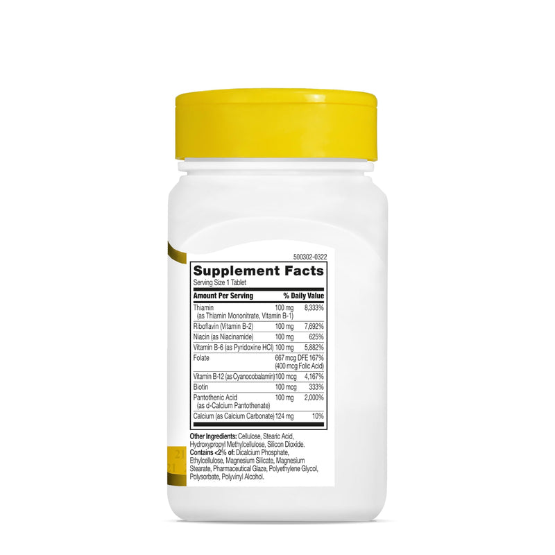21st Century B-100 Complex Prolonged Release Tablets, Energy, 60 Count | High-Potency B-100 Complex with B1, B2, B6, B12, Biotin & Folic Acid, Energy Metabolism & Nervous System Support, Gluten Free 60 Count (Pack of 1)