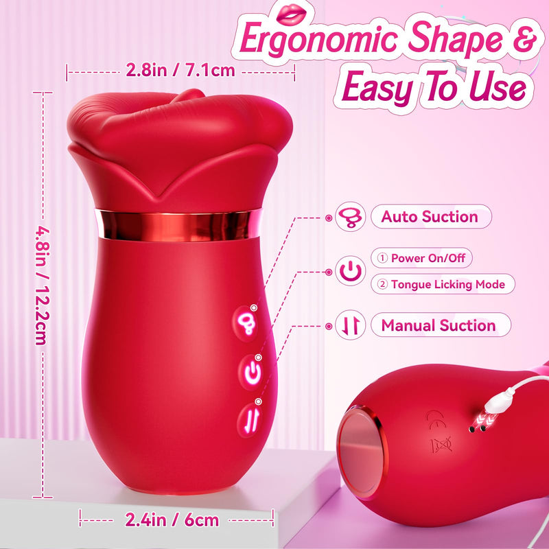 Vibrator Adult Sex Toys for Women - 5IN1 Mouth Sucking Vibrator Rose Sex Toy, 10 Tongue Licking, 3 Auto & 1 Manual Sucking Adult Toys New APP, Anal Clit Nipple Vibrators Female Couples Sex Toys Red