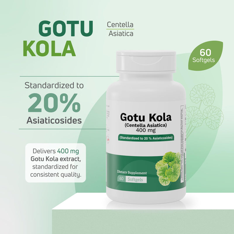 [Australia] - Gotu Kola 400mg ‚Äì Standardized Centella Asiatica Extract with 20% Asiaticosides ‚Äì Promotes Cognitive Support, Brain Health & Focus ‚Äì 60 Softgels ‚Äì Non-GMO, Gluten-Free Formula 