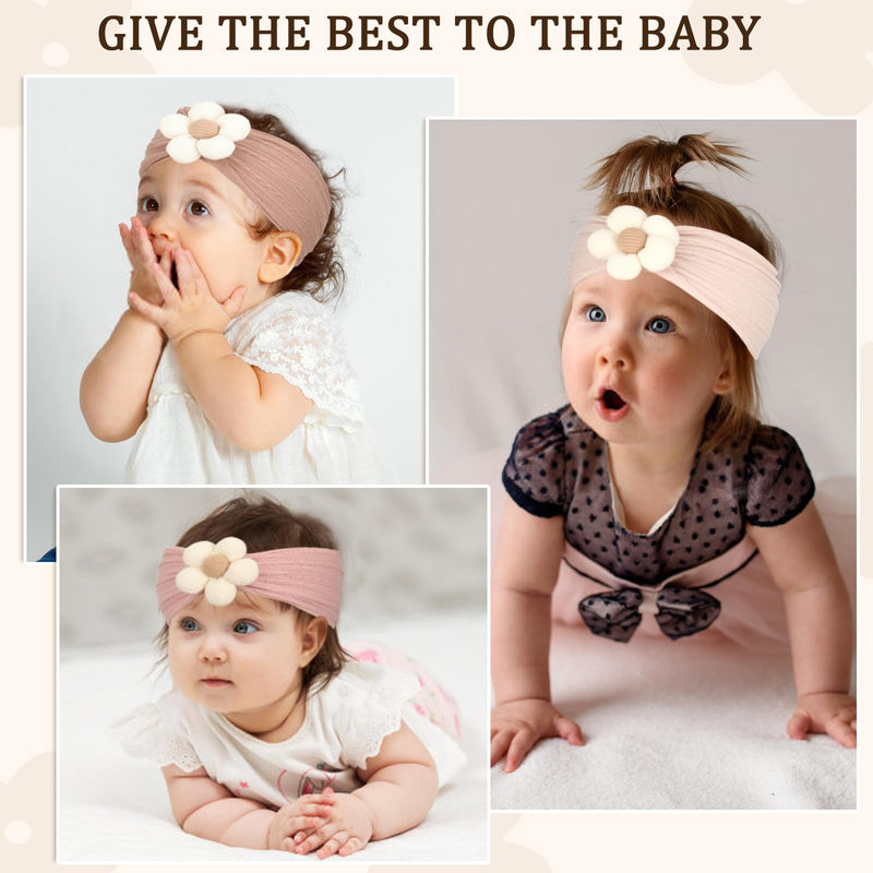 3 Pcs Baby Flower Headbands Baby Girls Nylon Headbands Soft Hairbands Hair Accessories for Newborn Infant Toddler Kids（Beige Pink Khaki） Beige Pink Khaki