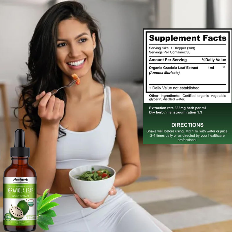 [Australia] - Healpark Graviola Leaf Extract, Organic Soursop Guanabana Leaves Liquid, 98% Absorption-1 Fl Oz 30ML 