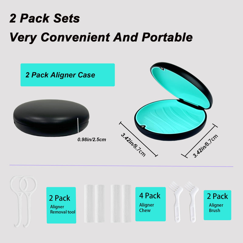 [Australia] - 2 Pack Aligner and Retainer Case,Compatible with Invisalign,Mouthguard Case Kits, Portable Aligner Cases with Chew Remover Tool and Brush, Black(Blue+Cyan Silicone) Black(Blue+Cyan Silicone) 