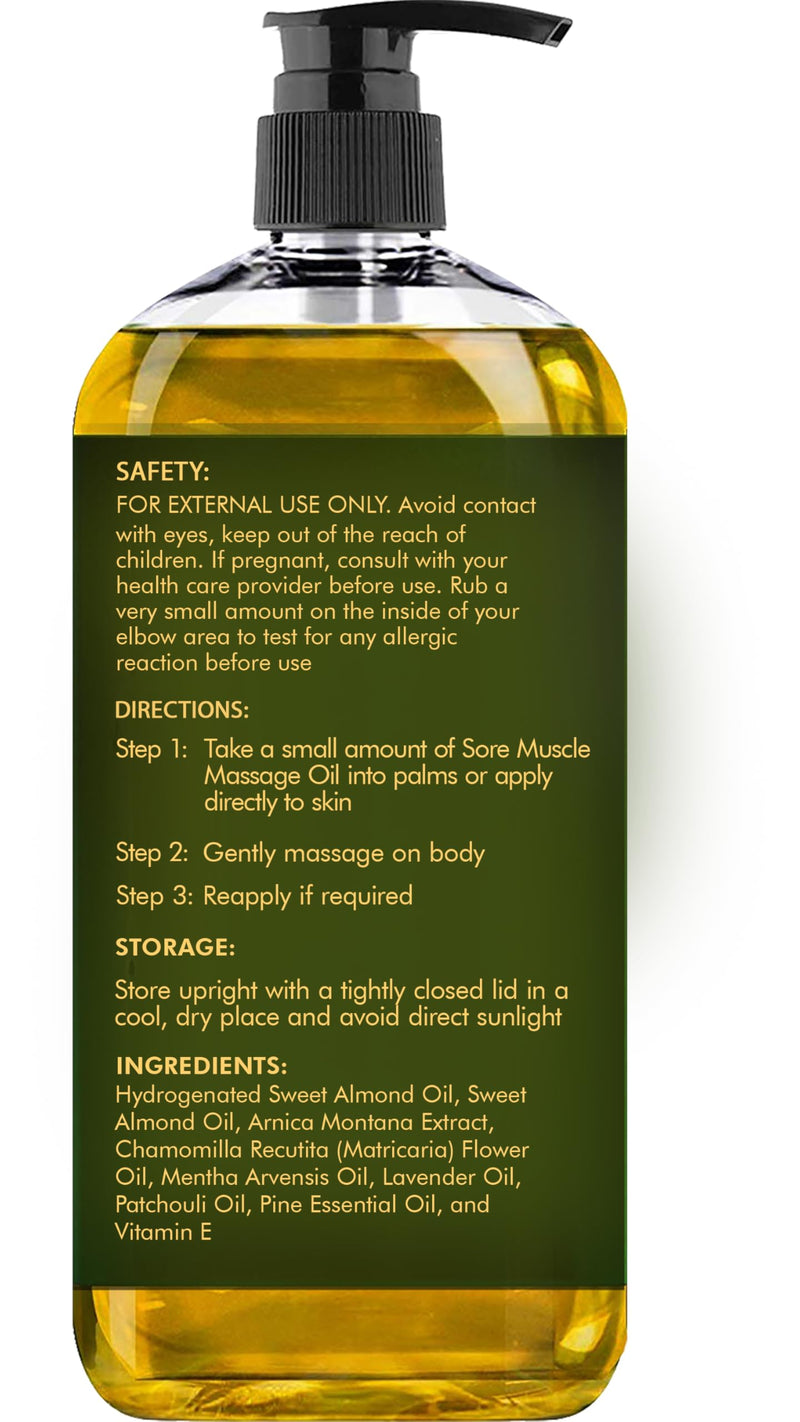 [Australia] - MAJESTIC PURE Arnica Sore Muscle Massage Oil for Massage Therapy - Natural Oil with Lavender and Chamomile Essential Oils - Multipurpose Instant Absorption Full Body Massage Oil - 8 fl. oz 