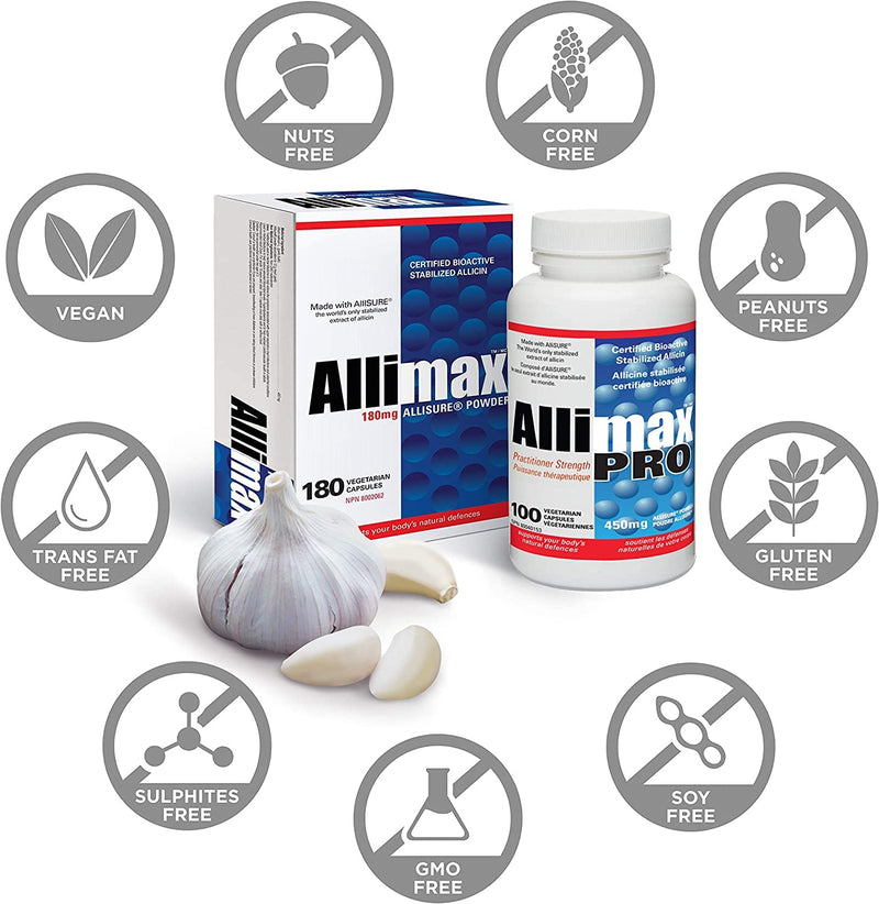 [Australia] - ALLIMAX 180mg 90 Capsules. Allicin Garlic Supplement to Support Your Body’s Immune Function. Contains Stabilized and Potent Bioactive Allicin, Extracted from Clean & Sustainable Spanish Grown Garlic. 