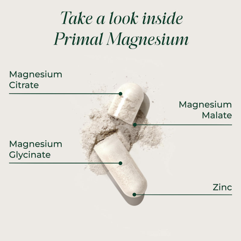 Primal Magnesium by Primal Harvest - Magnesium Supplement with Added Zinc for Men and Women, Dairy, Soy and Gluten Free, 30 Capsules