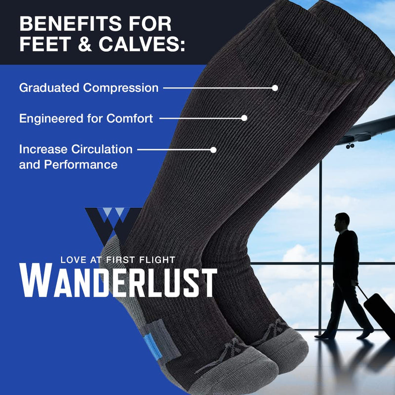 Wanderlust Travel Compression Socks - Support Stockings Large-X-Large Black