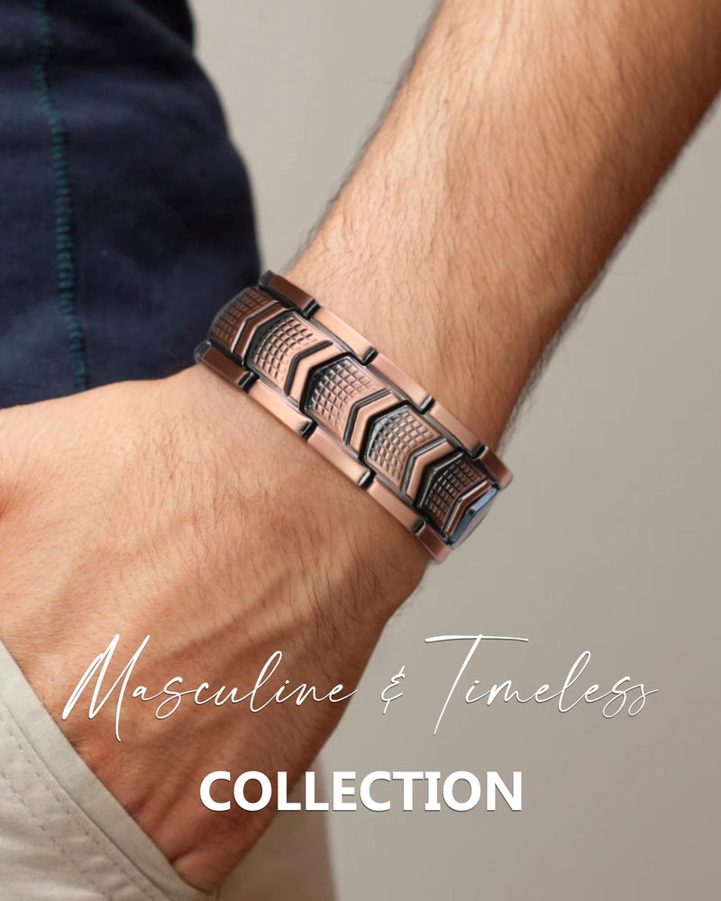 [Australia] - Feraco Copper Bracelet for Men 3X Strength,Magnetic Therapy Bracelet Copper Jewelry with Powerful 3800 Gauss Magnets,Premium Fold-Over Clasp Arrowforge 