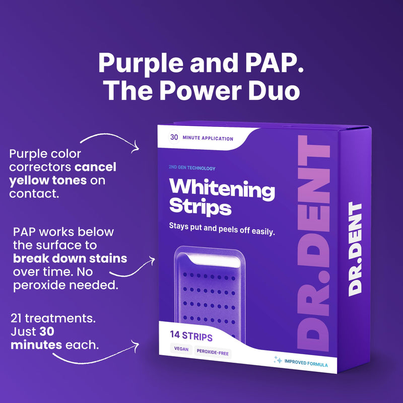 DRDENT Purple Teeth Whitening Strips 21 Treatments - Safe for Enamel - Non Sensitive Teeth Whitening - Whitening Without Any Harm - Pack of 42 Strips