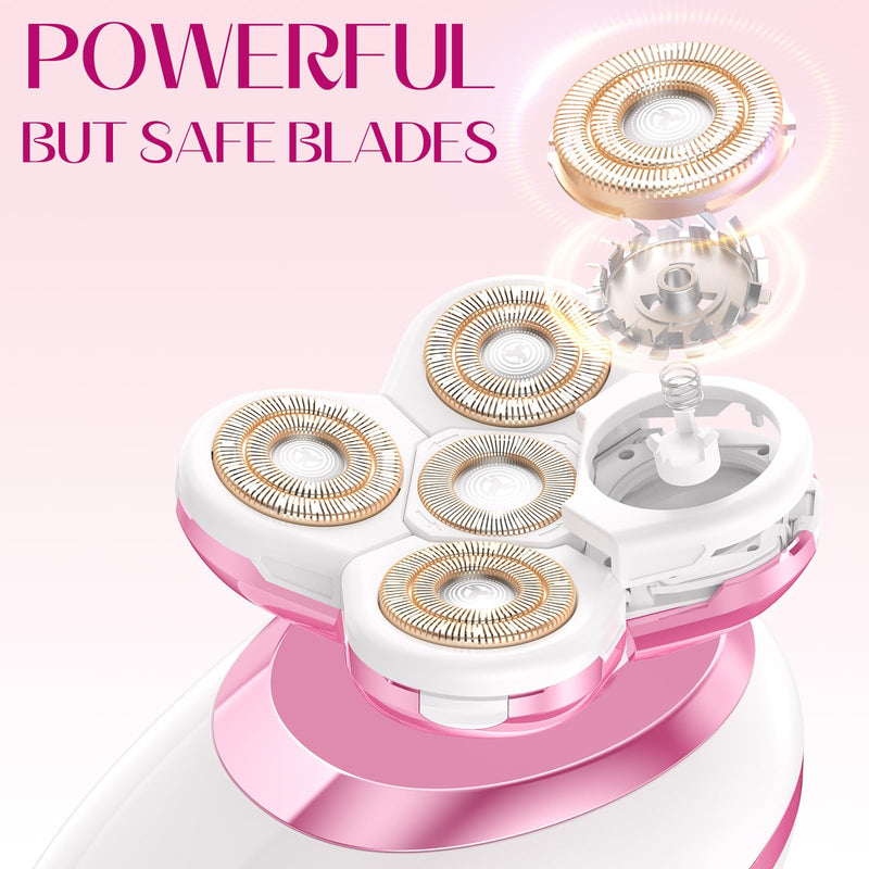 Electric Razors for Women Legs, Flawless Electric Shaver for Women, Rechargeable Waterproof Women's Bikini Trimmer for Arms Legs Underarms and Pubic Area (Pink) Pink