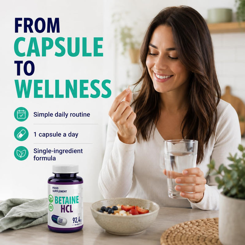 Hepatica Betaine HCL | 650mg (Betaine Hydrochloride) | 120 Vegan Capsules | 4-Month Supply | GMP & 3rd Party Lab Tested