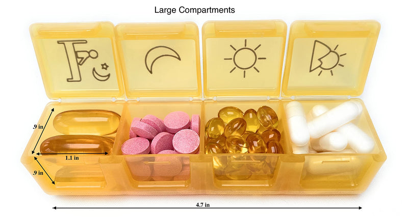 Kaddy Weekly AM/PM Secure Pill Organizer Box, (7-Day / 4-Times-A-Day) Portable Travel with Large Compartments for Medication, Supplements and Vitamins, 3 Digit Lock for Safety