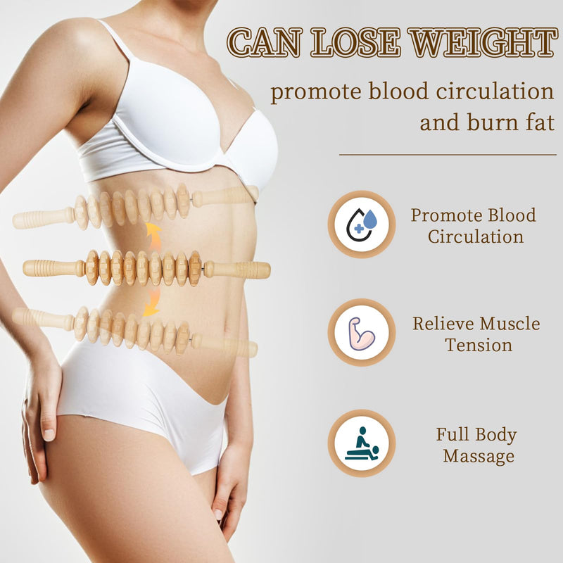 [Australia] - Liitrton Manual Wooden Fascia Massage Roller Trigger Points for Release Cellulite Sore Muscle Blasting (White) White 