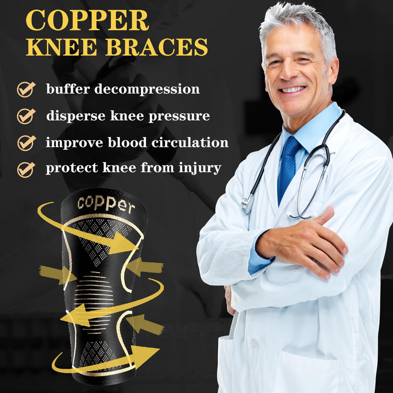 [Australia] - Copper Knee Braces for Knee Pain Women and Men (2 Pack), Knee Compression Sleeve for Arthritis, ACL, Meniscus Tear, Joint Pain Relief, Knee Support for Working , Running, Weightlifting, Fitness Medium 