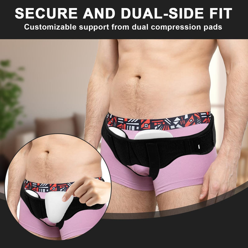 Hernia Belts For Men & Women, Comfortable Groin Hernia Support Truss for Single/Double Inguinal, Adjustable Waist Strap with 2 Removable Compression Pads, XL X-Large