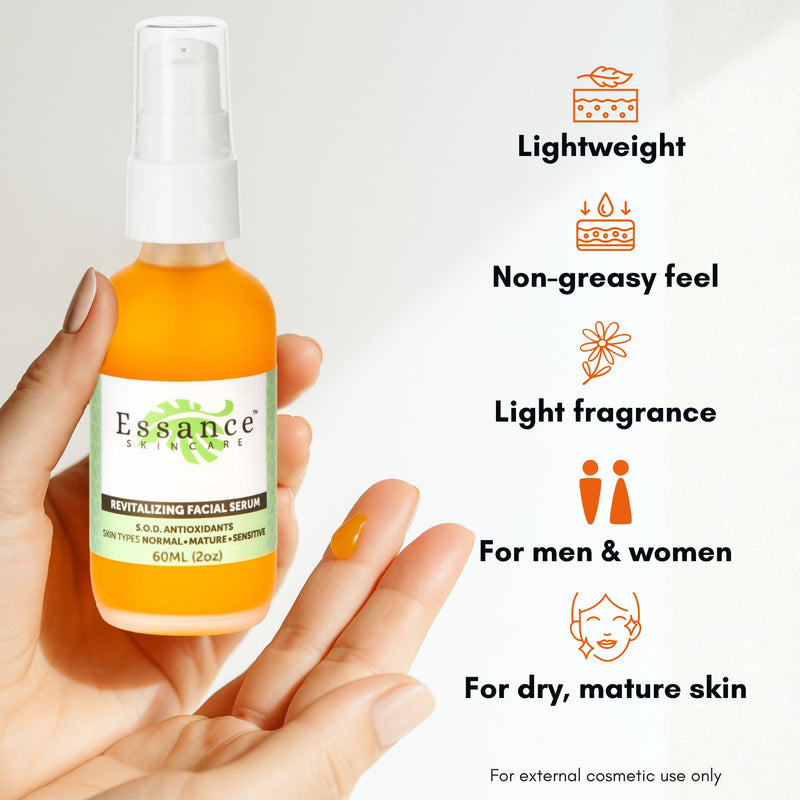 Essance Face Serum 2 oz | Hydrating Facial Serum with Sea Buckthorn | Vitamin Jojoba, Argan Oil | Lightweight, Vegan, Paraben & Sulfate Free | Day, Night & Travel | All Skin Types | Women, Men