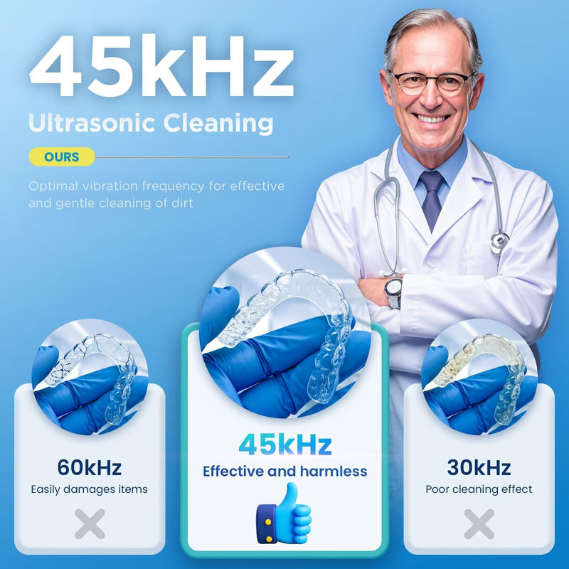 [Australia] - Dental Ultrasonic Retainer Cleaner Machine - Dental Cleaning Pod for Denture, Mouth Guard, Aligner, Night Guard, Braces, Toothbrush Heads, Jewelry, 45kHz Retainer Cleaner with Digital Timer & 200ML White 