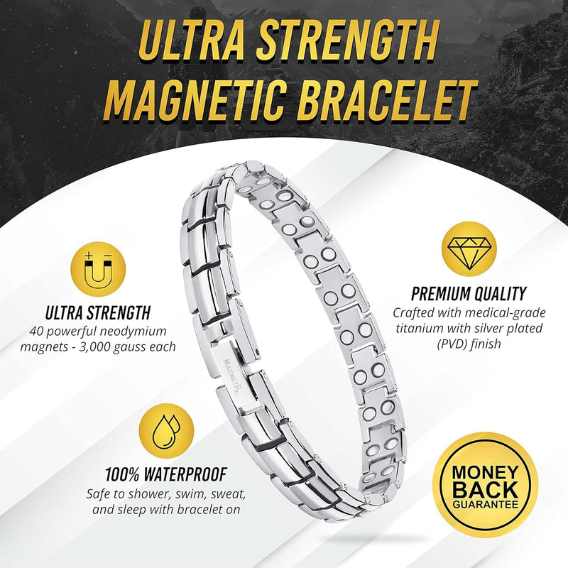 [Australia] - MagnetRX® Women's Ultra Strength Magnetic Bracelet - Effective Titanium Magnetic Bracelets for Women - Adjustable Bracelet Length with Sizing Tool for Perfect Fit (Silver) Silver 