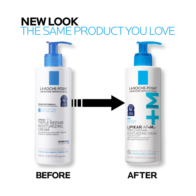 La Roche-Posay Lipikar AP+Max Triple Repair Moisturizing Body Cream,13.52oz | Face and body lotion for dry skin with shea butter and niacinamide to help moisturize and support the skin barrier.