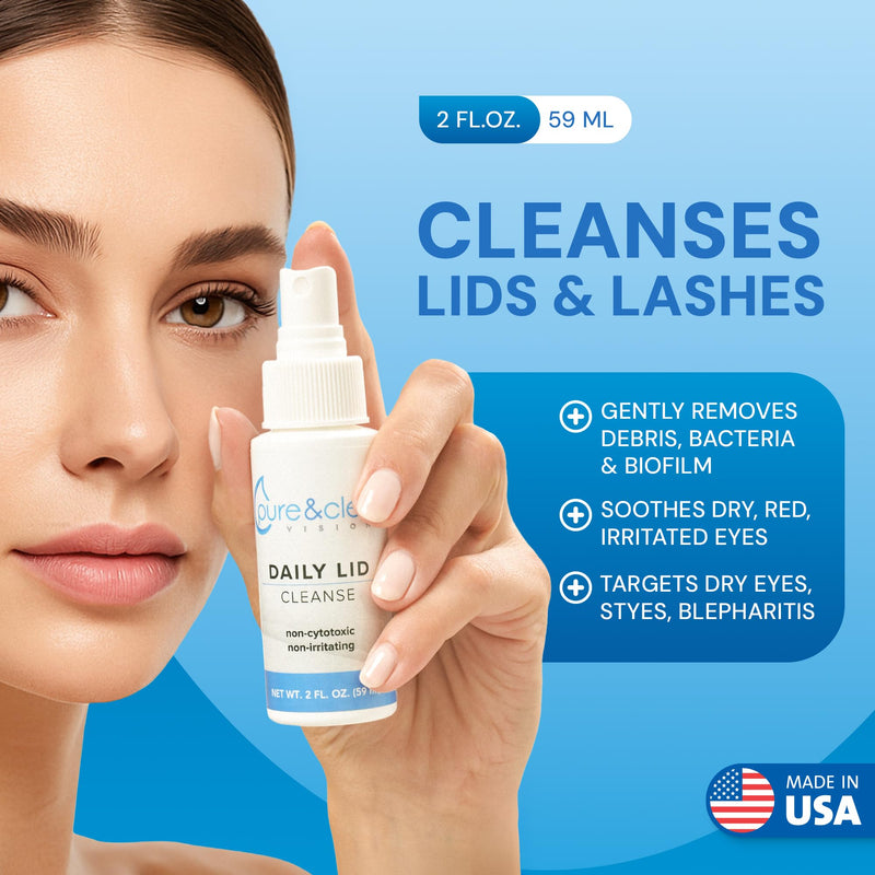 [Australia] - PURE & CLEAN Daily Lid Cleanse Spray - .01% Hypochlorous Acid Eyelid & Lash Cleanser - Gentle HOCl Formula for Blepharitis, Dry Eye, Irritation - Safe for Sensitive Eyes, Contact Lenses - 2 oz 