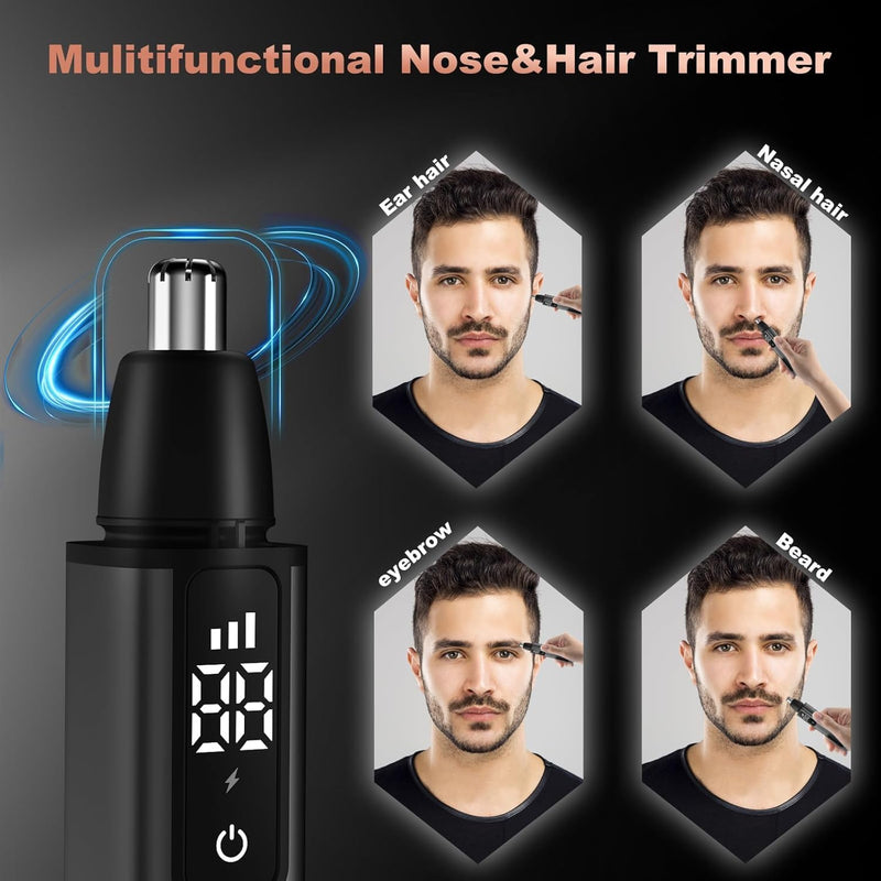 Ear Nose Hair Trimmer for Men Women–2024 Nose Trimmer Clipper Pro-15,000 RPM Motor with 3 Speed and LED Display, Hair Trimmer Set with Dual Edge Blades, IPX7 Waterproof, Type C Rechargeable
