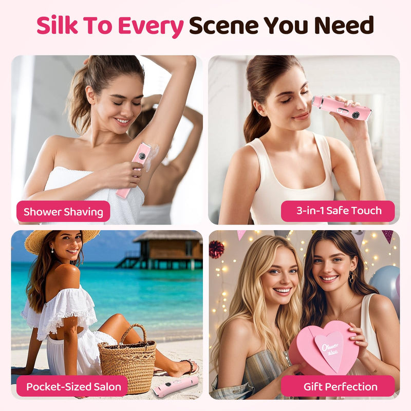 [Australia] - 4-in-1 Bikini Trimmer for Women - Painless Electric Razor for Silk Skin, Cordless Body Shaver 4 Heads, Lady Facial Razor Travel Kit, IPX7 Waterproof, USB-C Charge, Ideal for Teens Brides, Pink 