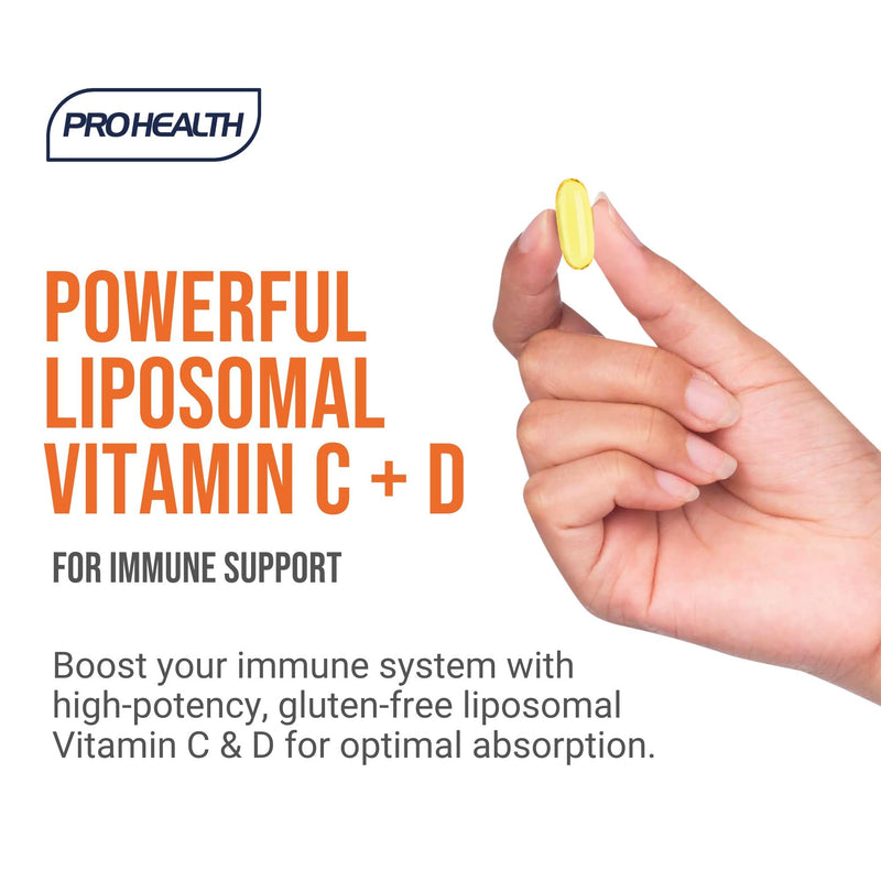 ProHealth Liposomal Vitamin C 2000mg + Vitamin D3 400IU - High Absorption Softgels | Immune Support, Antioxidant, Collagen & Bone Health | Non-GMO, Gluten-Free, Made in UK, 30-Day Supply Vitamin C + D3 400IU