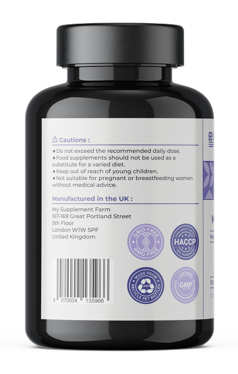 Magnesium Glycinate | Vitamin B6 | 200mg - 120 Capsules & 2 Month Supply | Chelated Absorption | Support Energy Metabolism | Made in UK | Non GMO | Vegan | Gluten Free