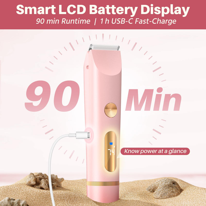 [Australia] - 2025 Upgraded Bikini Trimmer for Women, Dual-Head Shaver with LCD Display, Ceramic-Blade Pubic Hair Trimmer, IPX7 Waterproof Wet & Dry Shower Shaver, Travel-Ready Gift Pouch (Light Pink) Light Pink 