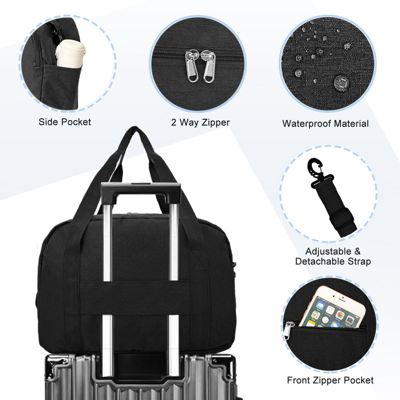 18" Small Carry on Bags for Airplanes with Laptop & Wet Compartment Underseat for Spirit Airlines Personal Item Travel Bag 18x14x8 in Duffle Gym Bag for Women Men Black 17*11.5*8 in