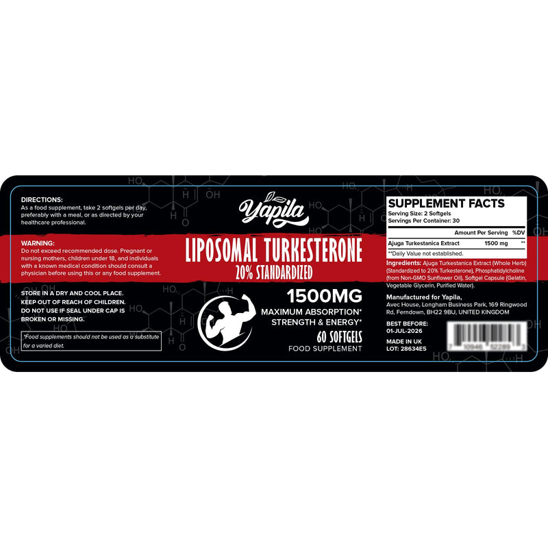 Liposomal Turkesterone Supplement - 1500mg Ajuga Turkestanica Extract, Standardized to 20% Turkesterone, Max Absorption, High Strength for Bodybuilding, No Additives, Non-GMO, 2 Package