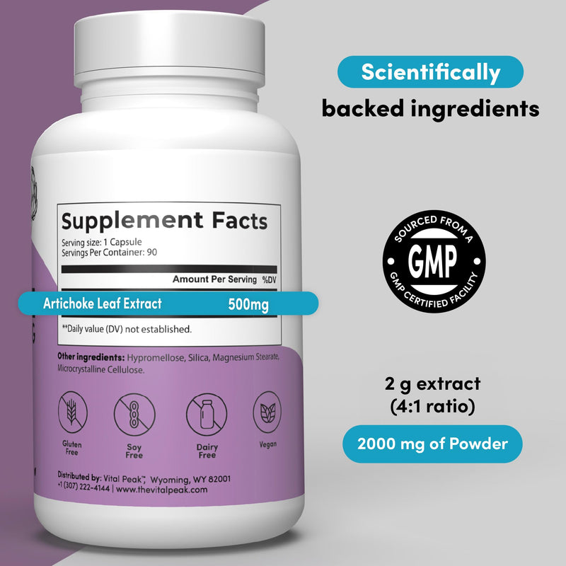 [Australia] - Herbal Artichoke Supplement - Potent 500 mg Artichoke Extract Capsules for Enhanced Liver Health & Digestive Relief I Artichoke Leaf Extract Boosts Energy & Focus I 90 Capsules 90 Count (Pack of 1) 