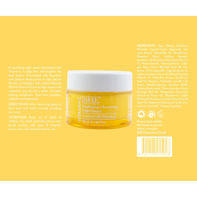 Om She Aromatherapy Vitamin C Night Cream 1.69fl oz - Brightening aand Smoothing, Squalane, Rosehip Oil. Australian Made.