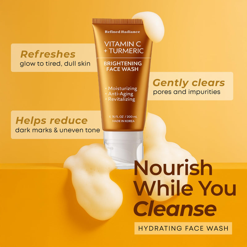 Vitamin C & Turmeric Face Wash – Dermatologist Tested, Anti-Aging, Korean Skin Care – Evens Skin Tone, Reduces Dark Spots, Boosts Radiance – Clean Vegan Beauty – 200 ML Vitamin C & Turmeric