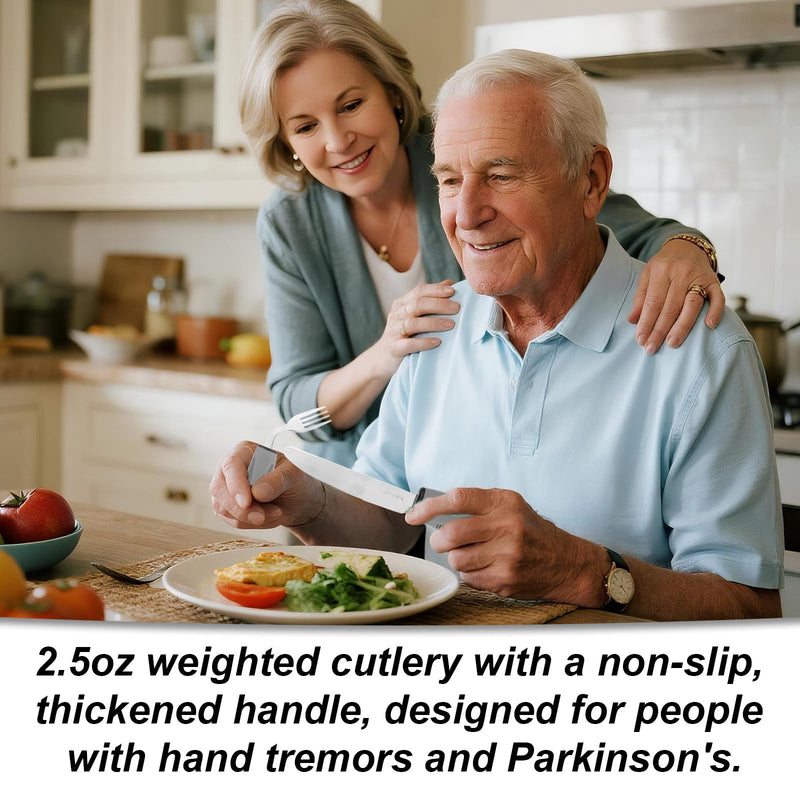 4pcs Weighted Adaptive Utensils for Hand Tremors & Parkinson's, 42° Angled Adaptive Utensils 2.5oz Weighted Silverware Set for Elderly Disabled Daily Living Assistive Gifts (Right-Handed)